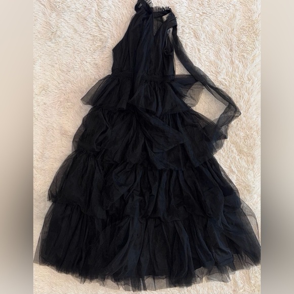 NWOT Petal and Pup Black FRANCES halter tulle tiered bow maxi dress sz L - Picture 7 of 9